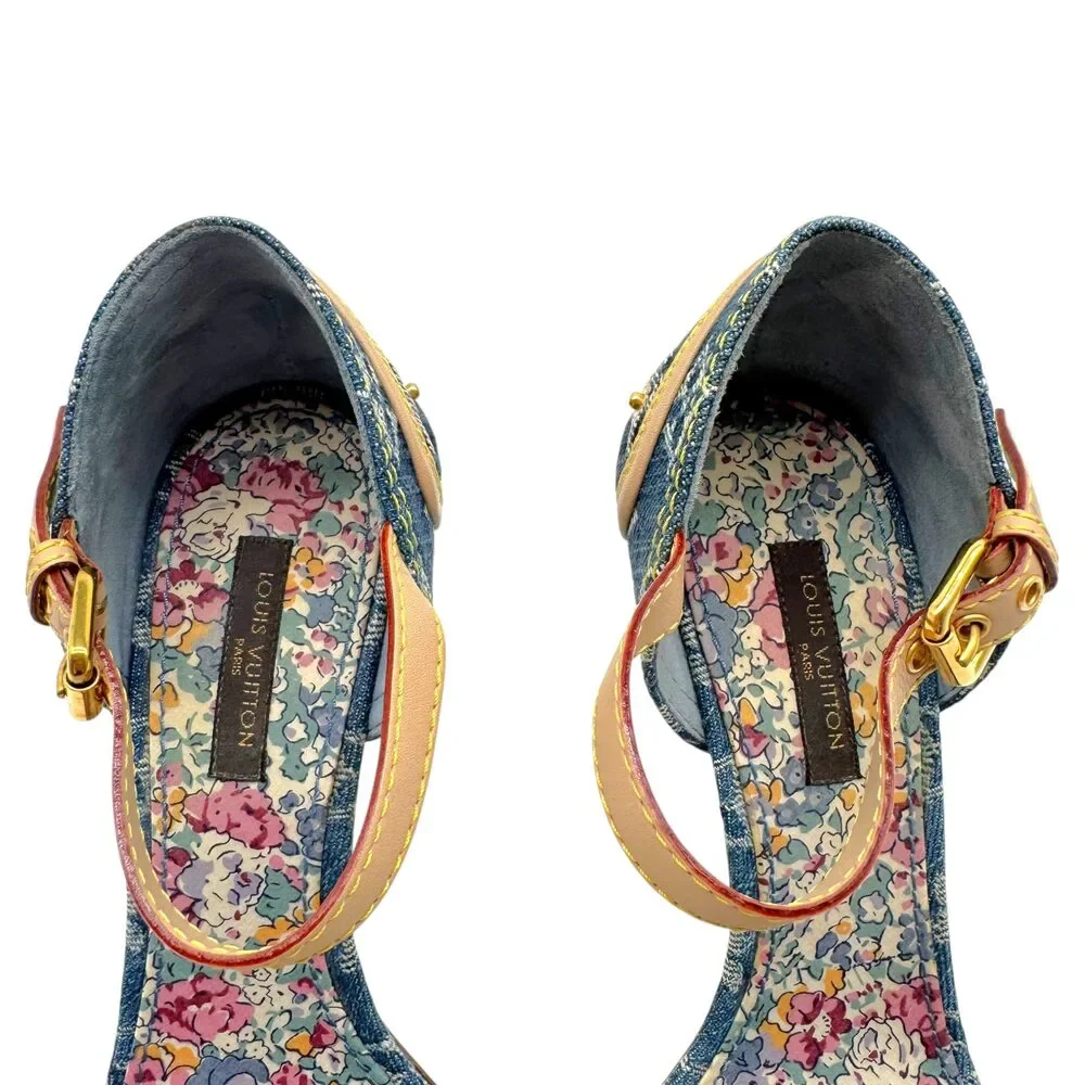 Louis Vuitton Blue Denim Patchwork Sandal Heels